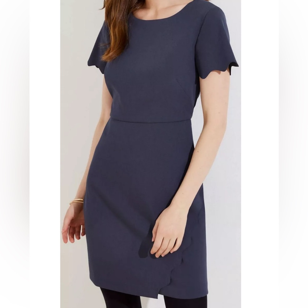 LOFT Scalloped Charcoal Gray Blue Shift Mini Dress Women’s Size 12P